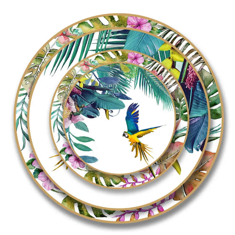 Wholesale New Designs Tropical Rain Forests Plates Colorful Home Dinner Set Wedding Dinner Plates Dishware Plate Dish Round