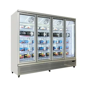 Commercial Big Freezer Ice Cream Display Case Led Lighting Freezer Cabinet Upright Chiller