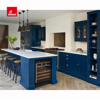 Allandcabinet Armoire de cuisine à cadre personnalisé avec contreplaqué en bois massif peint en bleu Panneau de comptoir en quartz brillant