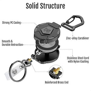 Porte-clés tactique rétractable, cordon en acier de 31,5 pouces, 9 oz, rétraction, mousqueton, clip de ceinture pour ingénieurs, activités de plein air - Product Image 3