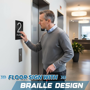 Letrero Profesional para Piso con Número en Braille - Letrero Táctil para Puerta/Pared para Oficina, Hotel, Hospital, Negro/Plateado, Personalizable - Product Image 3