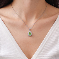 Collier Goutte d'Eau en Argent S925 avec Tourmaline Verte et Diamant de Laboratoire pour Femme, Pendentif Vert Pomme, Bijou Cadeau
