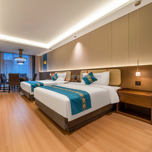OEM ODM Custom Made Modern Hotel Bedroom Furniture Wooden Bed Fame <b>Headboard</b> Nightstands for 3 Star Hotel Renovation Project - Product Image 2