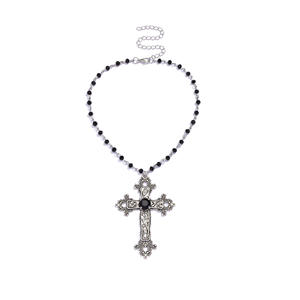 Collar con Colgante de Cruz, Aleación de Zinc, Negro y Blanco, Estilo Gótico Punk, Joyería Hip Hop - Product Image 5