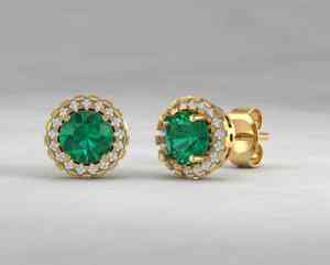 ต่างหูทองคำ 14KT ทรงรัศมี ขายดีอันดับต้นๆ - ของขวัญสำหรับเธอ |   เพชรทรงกลมขนาด 1 มม. (0.17 กะรัต) |   มรกตทรงกลมขนาด 4.80 มม. (0.8 กะรัต) - Product Image 2