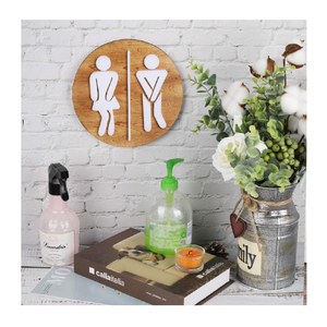 Panneau de salle de bain en bois, <span class=keywords><strong>WC</strong></span> unisexe, toilettes rustiques pour hommes et femmes, panneaux muraux pour salle de bain, décor vintage mignon pour porte de toilettes - Product Image 5