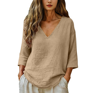 2026 New European and American <b>Women's</b> Loose Breathable Quick Drying Sports and Leisure T-shirt V-neck <b>Top</b> - Product Image 4