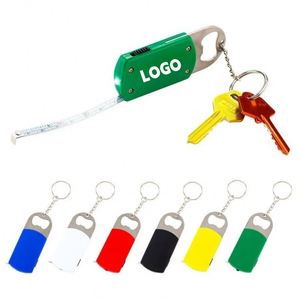 Custom Logo Promotion Gift <b>Mini</b> LED Torch Metal Bottle Opener with Steel <b>Keyring</b> LED 1M/3FT Tape Measure Batteries Included - Product Image 1