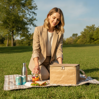 Sac isotherme en papier kraft avec fermeture éclair, poche avant et bandoulière pour pique-nique, plage, voyage, travail
