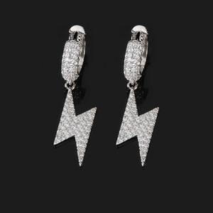 Hip Hop Unique Lightning Shape Earrings Iced Out Zircon Gold Plated Fashion Earrings Women's Earrings Jewelry Party - Product Image 4