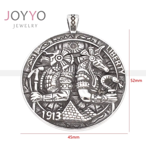 Ciondolo da uomo in acciaio inossidabile stile punk con piramide, moneta con ciondoli cubani antichi e re dell'Egitto, per motociclisti - Product Image 2