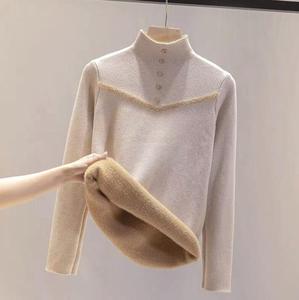 <span class=keywords><strong>Pull</strong></span> de base en tricot chaud à <span class=keywords><strong>manches</strong></span> longues automne/hiver pour femmes <span class=keywords><strong>avec</strong></span> velours ajouté et haut <span class=keywords><strong>pull</strong></span> en velours à col haut épaissi - Product Image 5