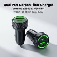 Chargeur de voiture rapide en gros Mini 38W PD QC en fibre de carbone, double sortie Type-C + USB, bloc de charge pour véhicule