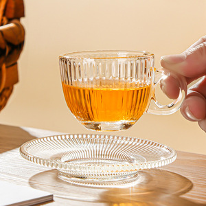 Ensemble tasse à café et soucoupe en verre transparent résistant à la chaleur avec poignée pour le thé de l'après-midi - Product Image 4