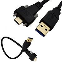 Cable de Carga y Datos USB 3.0 a USB Tipo C Macho en Ángulo Descendente a la Derecha de 90 Grados con Bloqueo de Tornillo, Personalizado y de Carga Rápida