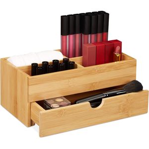 Bamboo Cosmetic Storage <b>Box</b> With Drawer And Compartments For Jewelry <b>Makeup</b> Desktop Organizer Minimalist Style Rectangle Shape - Product Image 5