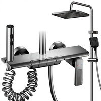 Mitigeur de douche thermostatique en laiton à poignée unique avec affichage numérique, barre coulissante noircie et pommeau pluie – Luxe contemporain