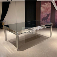 Mesa de Comedor Moderna para Hotel con Estructura de Acero Inoxidable y Cubierta de Vidrio Templado