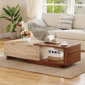Tavolino da Salotto Moderno in Legno con 2 Cassetti <span class=keywords><strong>Salvaspazio</strong></span> Rettangolare Espandibile in Vendita - Product Image 5