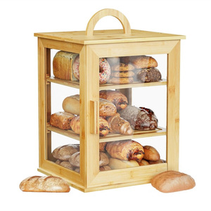 Caja de pan de bambú de tres niveles ajustable con tapa y compartimentos para almacenamiento en la cocina, 12.6x12.6x16.5 pulgadas - Product Image 2