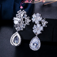 Boucles d'oreilles simples à motif floral et goutte d'eau, style japonais et coréen, avec zircon 3A brillant, accessoires pour robe de mariée et de soirée