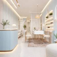 Table de manucure moderne personnalisée avec éclairage LED, ensemble de meubles de bar de beauté, comptoir de réception pour salon de spa