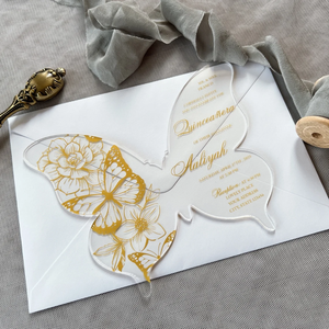 Tarjeta de Invitación Acrílica de Lujo con Diseño Floral de Flores de Cerezo Rosa <span class=keywords><strong>Sakura</strong></span> para Fiesta de Quinceañera de 15 Años o Baby Shower con Mariposas - Product Image 2