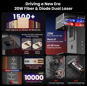 เครื่องเลเซอร์ไฟเบอร์และไดโอดแบบคู่ 20W รุ่นใหม่ สำหรับงานแกะสลัก ตัด และทำเครื่องหมายบนเครื่องประดับ โลหะ ไม้ พลาสติก หนัง และแก้ว - Product Image 2