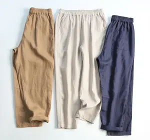 Japanese style women pure linen pants loose harem pants for spring summer