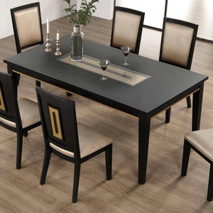 7pc Modern <b>Dining</b> Set with Espresso <b>Dining</b> <b>Table</b> and Glass Insert <b>Top</b> 6 Chairs-Wooden Hotel Apartment <b>Dining</b> Room Furniture - Product Image 4