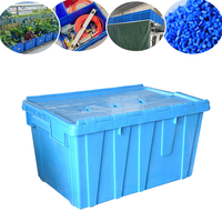 Conteneur de stockage en plastique à couvercle à charnières bleu, bord renforcé, vente en gros directe d'usine, pour l'organisation de l'entrepôt et de la maison
