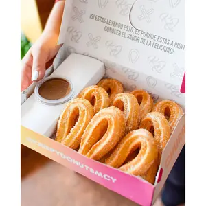 Eco Vriendelijke Custom Logo Gedrukt Zwart Gebak Rijstcake Donut Churros Recept Doos Verpakking