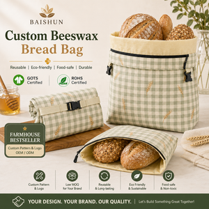 Sacs à <span class=keywords><strong>pain</strong></span> lavables personnalisables avec logo pour boulangerie, en tissu réutilisable doublé <span class=keywords><strong>de</strong></span> cire d'abeille, pour <span class=keywords><strong>pain</strong></span> au levain, avec fermeture à pression, sacs à <span class=keywords><strong>pain</strong></span> en cire d'abeille sans droits <span class=keywords><strong>de</strong></span> douane - Product Image 2