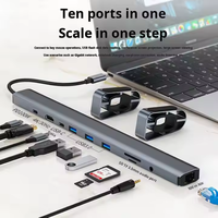 Station d'accueil Hub USB C multi-ports 10-en-1 Adaptateur USB 3.0 et RJ45 avec lecteur de carte SD/TF pour ordinateur portable en stock