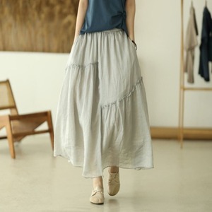 Nouvelle collection été 2026, vente en gros : Jupe midi en coton et <span class=keywords><strong>lin</strong></span> à ourlet asymétrique, style Mori Girl <span class=keywords><strong>japonais</strong></span>, élégante, double couche, coupe trapèze évasée, style féerique - Product Image 4