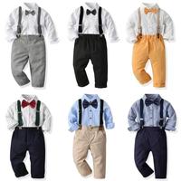 Ensemble formel deux pièces pour garçons comprenant une chemise avec nœud papillon et un pantalon, tenue de cérémonie pour enfants.