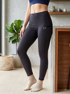Women's Dark Grey Solid Active Wear Ankle Length Tights with Convenient Mobile Pocket Stretch Lycra <b>Leggings</b> for <b>Gym</b> Fitness - Product Image 1