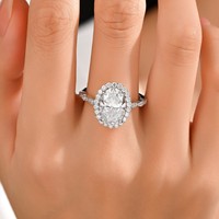 LINA 4,97 CTW Zeitloser Ovaler Moissanit-Verlobungsring Diamant-Halo Gedrehtes Band Rhodium/Platin Beschichtet 925 Silber Hochzeit