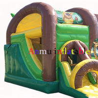 Château gonflable à thème Jungle Zoo avec double toboggan, structure de saut gonflable commerciale en PVC