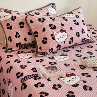 Parure de lit trois pièces en flanelle matelassée rose motif léopard de dessin animé pour fille, drap-housse épaissi 1,5 m pour automne/hiver