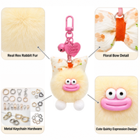 Porte-clés en peluche mignon en fourrure de lapin Rex, breloque de sac lapin moelleux, pendentif de mode, accessoire fantaisie, vente en gros, OEM, ODM, personnalisé