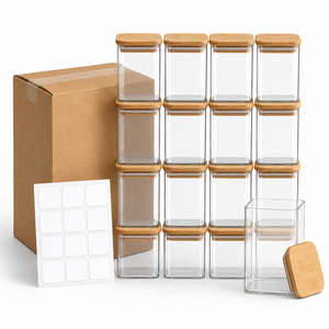 Ensemble de 12 pots à épices carrés en verre de 8 oz avec couvercles en bambou, étiquettes et emballage de protection pour l'organisation du garde-manger - Product Image 1