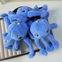 En stock : Adorable poulpe bleu en peluche de coton de 10 cm, porte-clés, jouet à suspendre pour sac à dos, pour machine à griffes