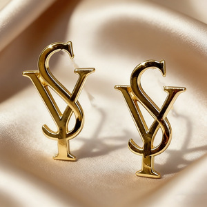 Fashion Stud <b>Earrings</b> Letter Design Zinc Alloy Stainless Steel <b>Post</b> SF732 - Product Image 3