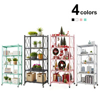 Étagères de rangement pliantes à 5 niveaux, en métal, avec roulettes, étagères de présentation pour supermarchés, étagères d'organisation pour garde-manger