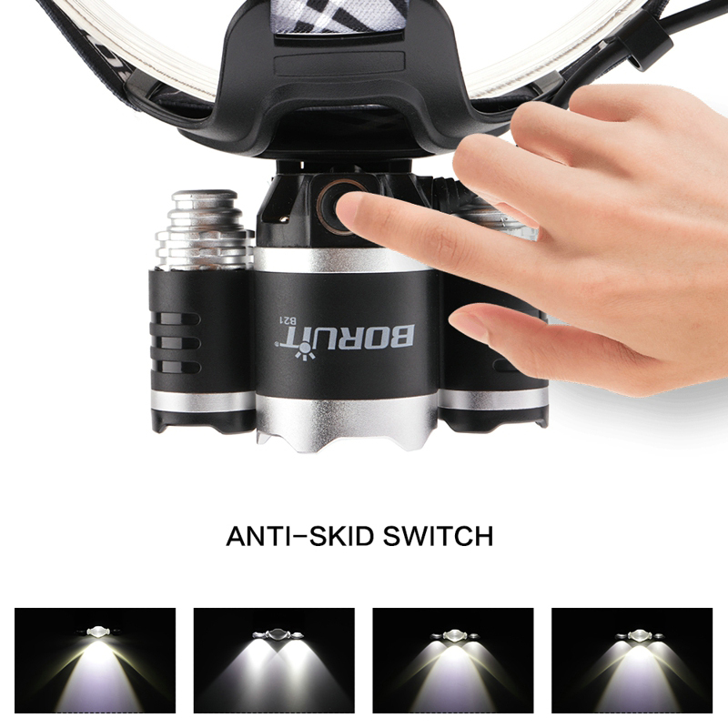 Boruit Puissant Lumens LED Dimmable Imperméable Rechargeable de Torche de Tête avec SOS Sifflet