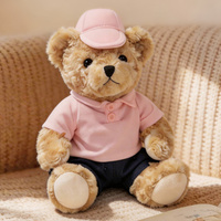 Oso de Peluche Marrón de 25 cm con Camiseta Polo Blanca, Roja, Verde y Rosa, Gorro, Se Puede Personalizar el Logotipo en el Pecho, Camiseta Promocional, Regalo Clínico, Poliéster