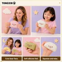 Jouet à presser en silicone doux au toucher, ours en silicone, jouets anti-stress pour adultes, jouets squishy en vrac, boîte de jouets squishy amusants, balle anti-stress personnalisée