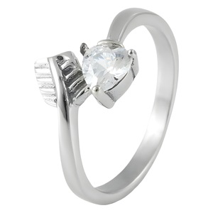 yunnique Heart Shape Stainless Steel <b>Ring</b> Claw Setting Unisex Fashion Jewelry Gift <b>Ring</b> Geometric Design Round Crystal Inlay - Product Image 5