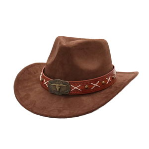 Chapeau de cowboy unisexe pour homme/femme, chapeau Fedora classique à large bord en feutre, dessus plat en polyester/coton, chapeau quatre saisons - Product Image 1